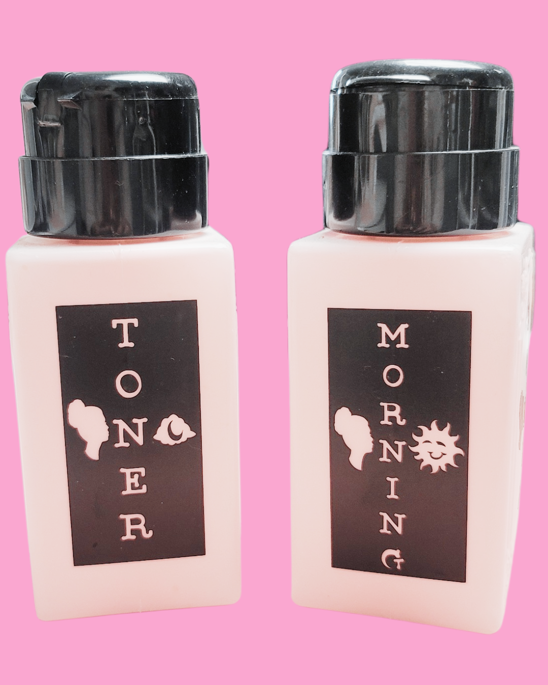 Dual Decal Toner Bottles – Morning & Night Skincare Essentials