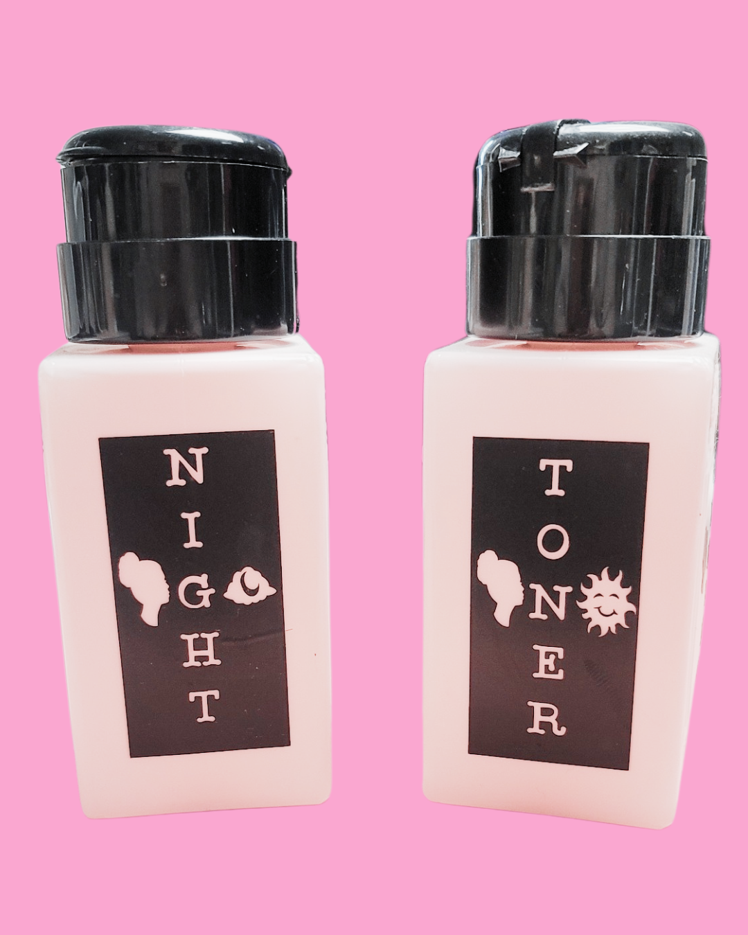 Dual Decal Toner Bottles – Morning & Night Skincare Essentials